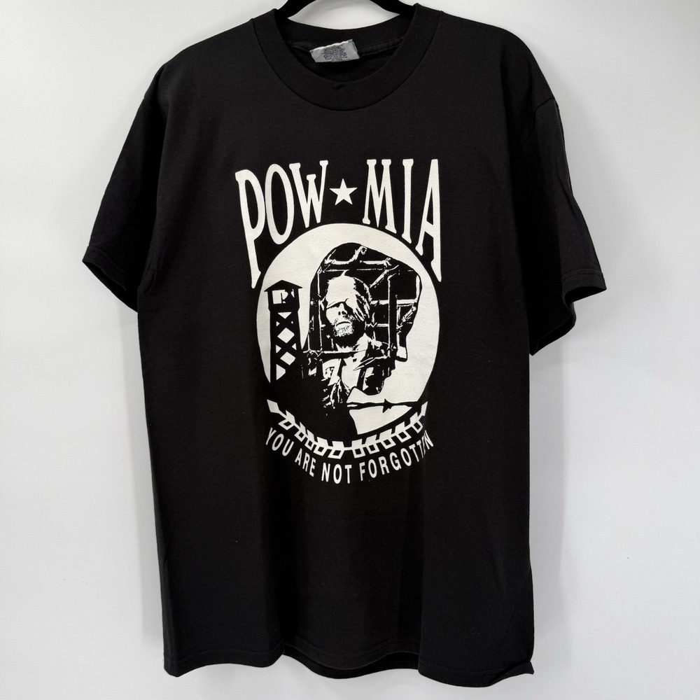Lee POW MIA Men's Large You Are Not Forgotten Black Graphic Shirt Made In USA